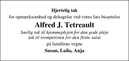 Taksigelsen for Alfred J. Tetreault - Egernsund
