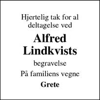 Dødsannoncen for Alfred Lindkvists - Jelling