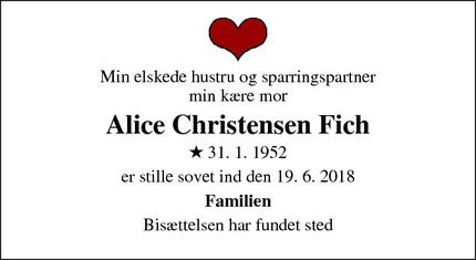 Dødsannoncen for Alice Christensen Fich - Sønderborg