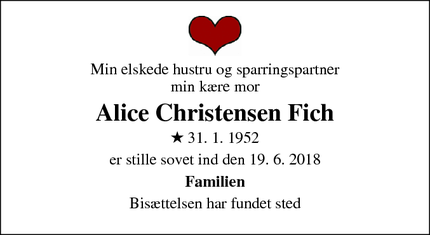 Dødsannoncen for Alice Christensen Fich - Sønderborg