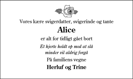 Dødsannoncen for Alice - Padborg