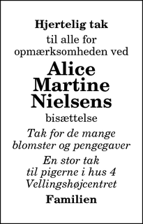 Taksigelsen for Alice Martine Nielsens - Hjørring
