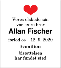 Dødsannoncen for Allan Fischer - Nørreballe