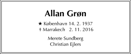 Dødsannoncen for Allan Grøn - Hellebæk