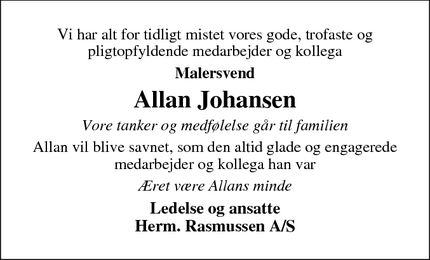 Dødsannoncen for Allan Johansen - Silkeborg