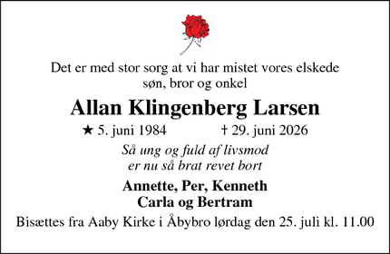Dødsannoncen for Allan Klingenberg Larsen - Odense NØ
