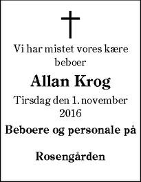 Dødsannoncen for Allan Krog - Skjern