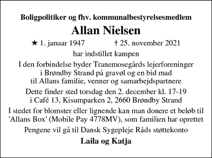 Dødsannoncen for Allan Nielsen - Brøndby