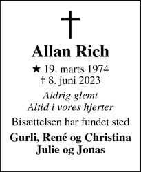 Dødsannoncen for Allan Rich - Fredensborg