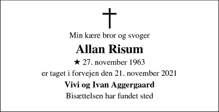 Dødsannoncen for Allan Risum - Ærøskøbing