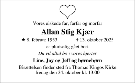 Dødsannoncen for Allan Stig Kjær - Odense