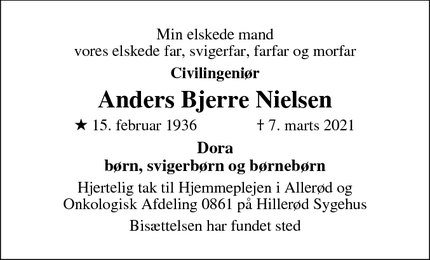 Dødsannoncen for Anders Bjerre Nielsen - Allerød