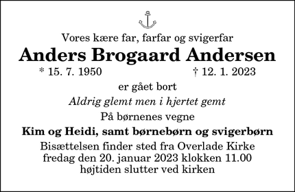 Dødsannoncen for Anders Brogaard Andersen - Hanstholm