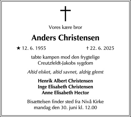 Dødsannoncen for Anders Christensen - Kokkedal