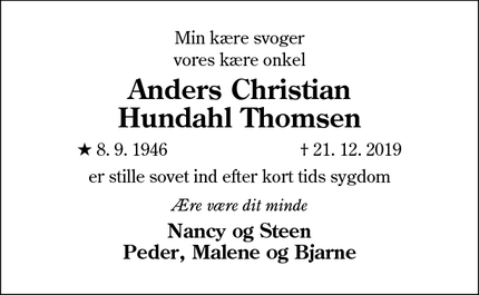 Dødsannoncen for Anders Christian
Hundahl Thomsen - Esbjerg