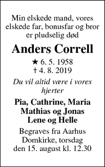 Dødsannoncen for Anders Correll - Aarhus
