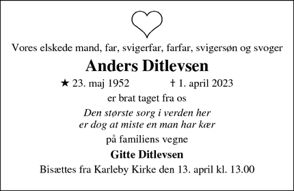 Dødsannoncen for Anders Ditlevsen - 4800 Nykøbing F