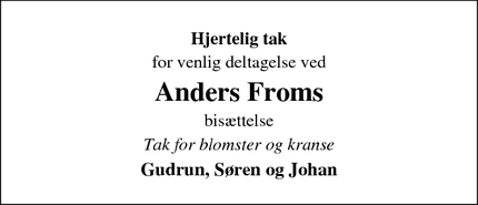 Taksigelsen for Anders Froms - Horne