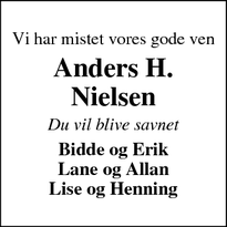 Dødsannoncen for Anders H. Nielsen - Videbæk