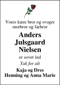 Dødsannoncen for Anders Julsgaard Nielsen - Tim