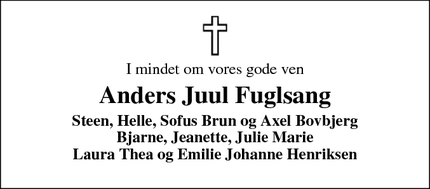 Dødsannoncen for Anders Juul Fuglsang - Kjellerup