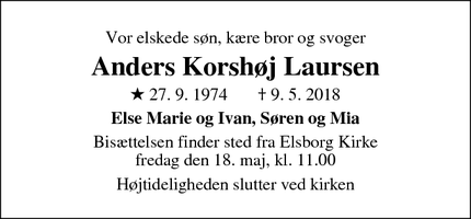 Dødsannoncen for Anders Korshøj Laursen - Randers
