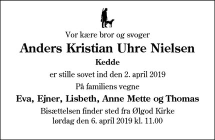 Dødsannoncen for Anders Kristian Uhre Nielsen - Ølgod