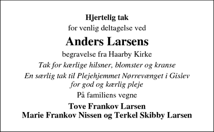 Dødsannoncen for Anders Larsens - Strandby