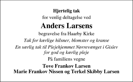 Dødsannoncen for Anders Larsens - 	Strandby