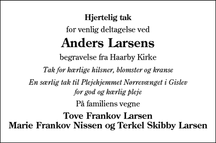 Dødsannoncen for Anders Larsens - 	Strandby