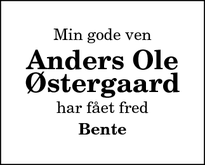 Dødsannoncen for Anders Ole Østergaard - Nykøbing Mors