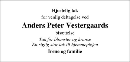 Taksigelsen for Anders Peter Vestergaards - Bønnerup Strand