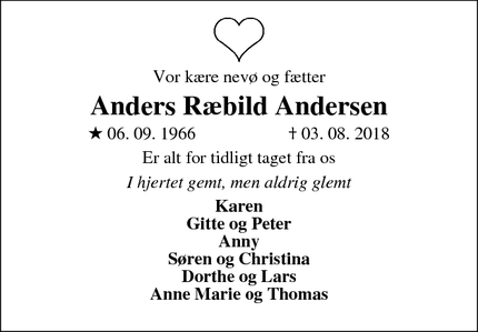 Dødsannoncen for Anders Ræbild Andersen - Nibe