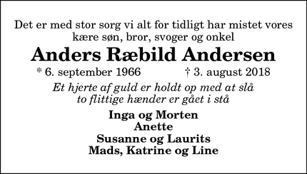 Dødsannoncen for Anders Ræbild Andersen - Nibe