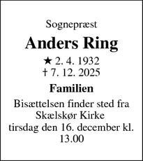 Dødsannoncen for Anders Ring - Brønshøj