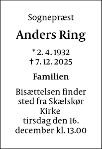 Dødsannoncen for Anders Ring - Brønshøj