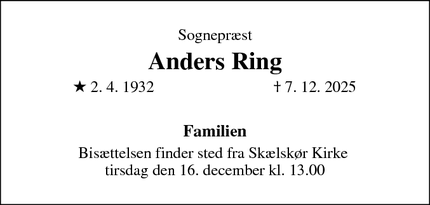 Dødsannoncen for Anders Ring - Brønshøj
