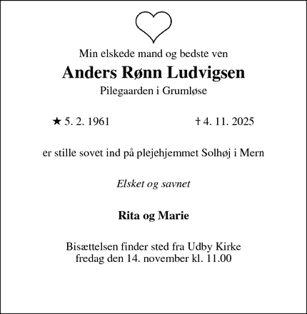 Dødsannoncen for Anders R&oslash;nn Ludvigsen - Grumløse, 4750 Lundby