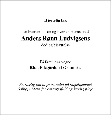 Taksigelsen for Anders R&oslash;nn Ludvigsen - Grumløse,  4750 Lundby 