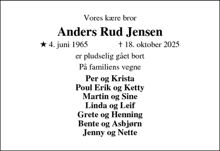 Dødsannoncen for Anders Rud Jensen - Aulum