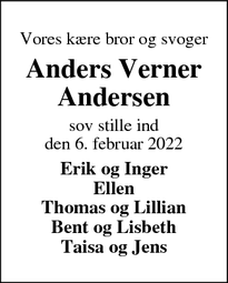 Dødsannoncen for Anders Verner
Andersen - Hammerum