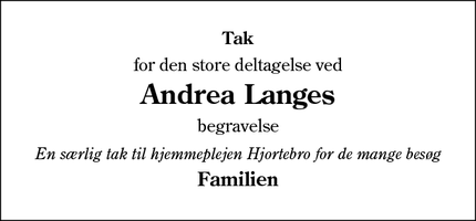 Dødsannoncen for Andrea Langes - Løkken