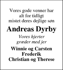 Dødsannoncen for Andreas Dyrby - Ringkøbing