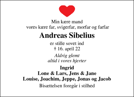 Dødsannoncen for Andreas Sibelius - Gram