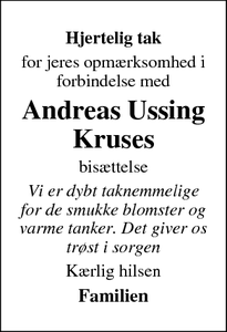 Taksigelsen for Andreas Ussing
Kruses - Sønderborg