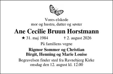 Dødsannoncen for Ane Cecilie Bruun Horstmann - viby århus