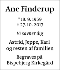 Dødsannoncen for Ane Finderup - Vanløse