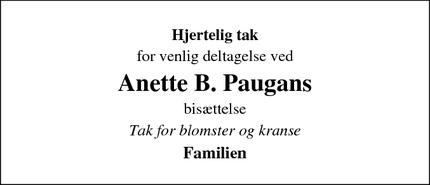 Taksigelsen for Anette B. Paugans - Adsbøl
