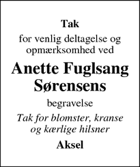 Taksigelsen for Anette Fuglsang
Sørensen - Kalundborg