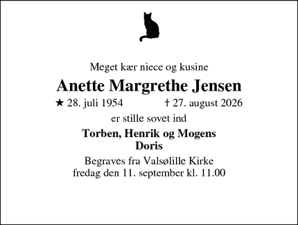Dødsannoncen for Anette Margrethe Jensen - Ringsted